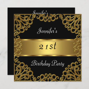 21st birthday Party Black Gold Invitation