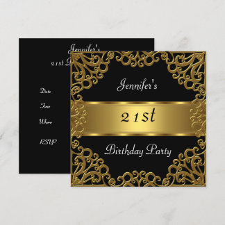 21st birthday Party Black Gold Invitation