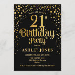 21st Birthday Party - Black & Gold Invitation<br><div class="desc">21st Birthday Party Invitation.
Elegant design in black and faux glitter gold. Features stylish script font and confetti. Message me if you need custom age.</div>