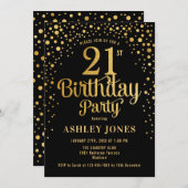 21st Birthday Party - Black & Gold Invitation (Front/Back)