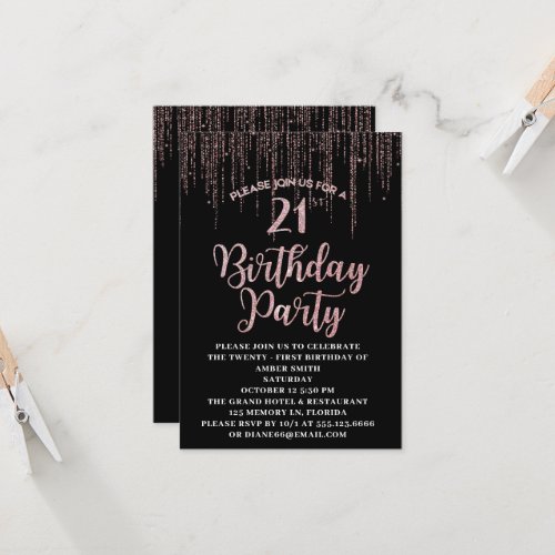 21st Birthday Party_Black  Gold Invitation 