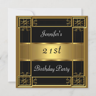 21st birthday Party Black Gold Invitation