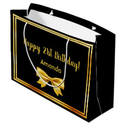 21st birthday party black gold name elegant bow large gift bag