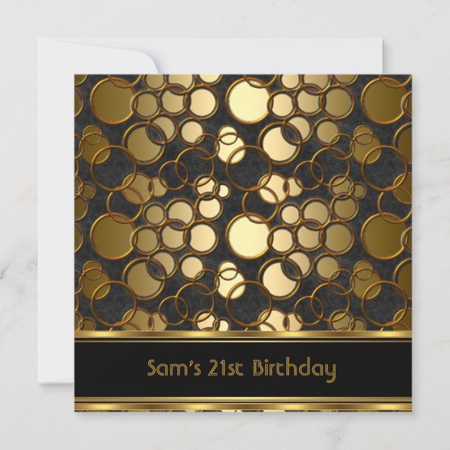 21st Birthday Party Black Gold Ornate Jewel Mans Invitation (Front)
