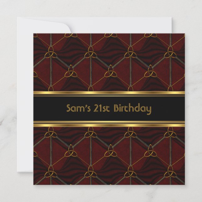 21st Birthday Party Black Leather Gold Mans Invitation (Front)