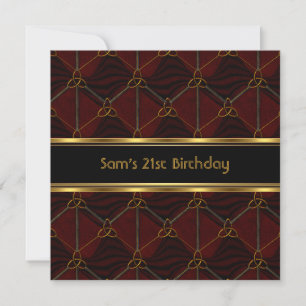 21st Birthday Party Black Leather Gold Mans Invitation