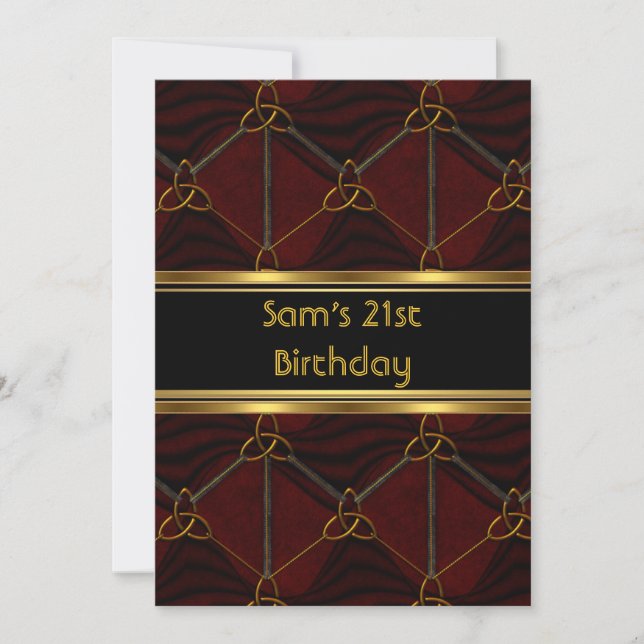 21st Birthday Party Black Leather Gold Mans Mens Invitation (Front)