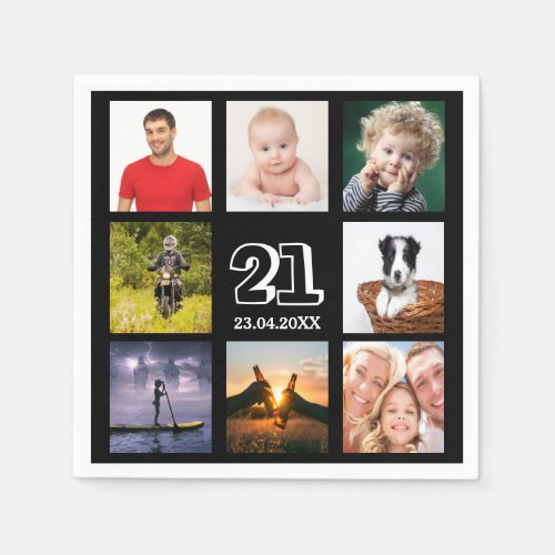 21st birthday party black photo collage guy napkins