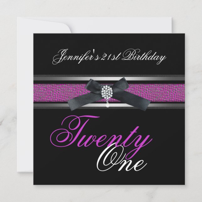 21st Birthday Party Black Purple Pink Silver Invitation (Front)