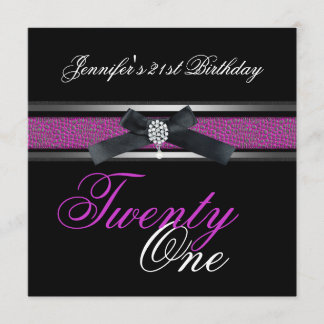 21st Birthday Party Black Purple Pink Silver Invitation
