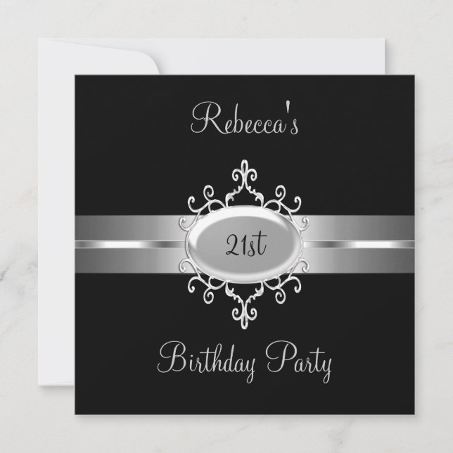 21st Birthday Party Black Silver Invitation (Front)