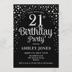 21st Birthday Party - Black & Silver Invitation