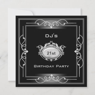 21st Birthday party  Black Silver White Art Deco Invitation