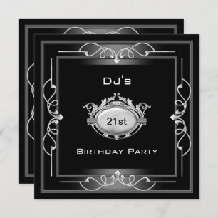 21st Birthday party  Black Silver White Art Deco Invitation