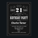 21st Birthday Party - Black White Invitation<br><div class="desc">21st Birthday Party Invitation.
Elegant black and white retro design with chalkboard pattern and script font. Cheers to 21 years! Message me if you need further customization.</div>