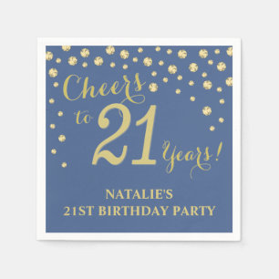 21st Birthday Party Blue and Gold Diamond Napkins