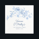 21st Birthday Party Blue Rose Floral Custom Napkins<br><div class="desc">Add flair to your birthday party table decor with these custom blue floral paper napkins.</div>
