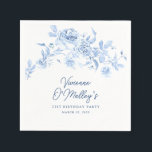 21st Birthday Party Blue Rose Floral Custom Napkins<br><div class="desc">Add flair to your birthday party table decor with these custom blue floral paper napkins.</div>