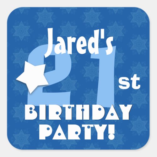 21st Birthday Party Blue Stars Custom Name V11 Square Sticker