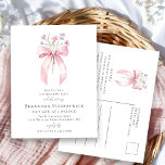 21st Birthday Party Blush Pink Bow Wildflower Invitation Postcard<br><div class="desc">A feminine pink coquette bow is decorated with small pink and purple wildflowers.</div>