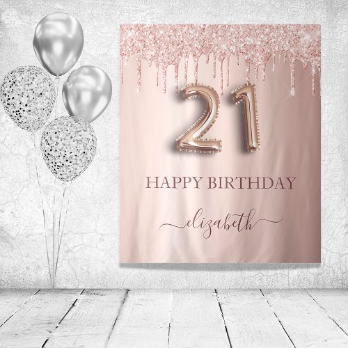21st birthday party blush pink rose gold glitter tapestry