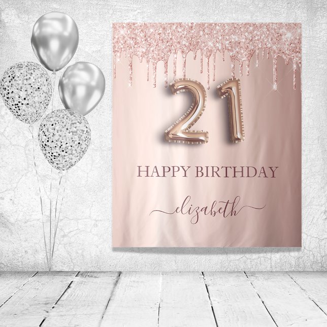 21st birthday party blush pink rose gold glitter tapestry (Creator Uploaded)