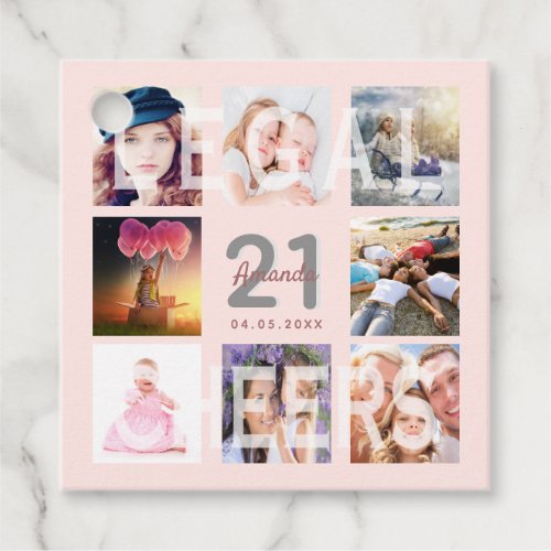 21st birthday party blush rose gold legal photo favor tags
