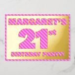 [ Thumbnail: 21st Birthday Party — Bold, Fun, Pink Stripes # 21 Invitation ]