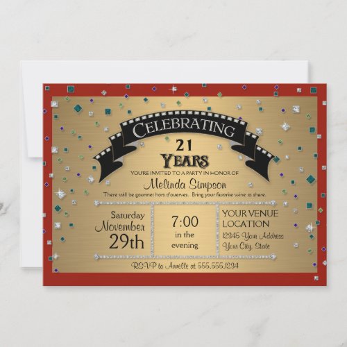 21st Birthday Party Celebrate Faux Jewel Confetti Invitation