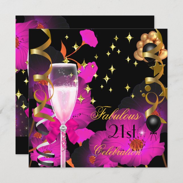 21st Birthday Party Champagne Gold Pin Celebration Invitation (Front/Back)