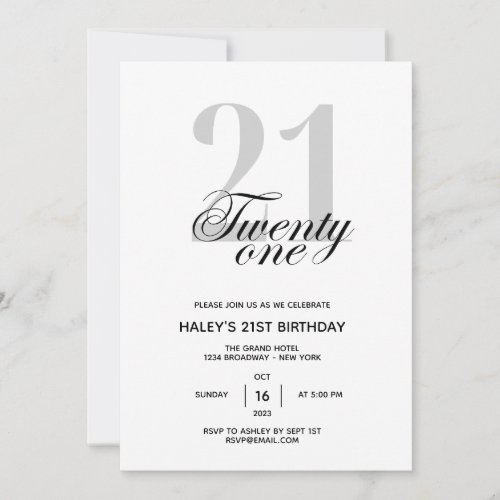 21st Birthday Party Chic Minimal Invitation