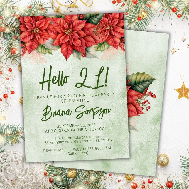 21st Birthday Party Christmas Poinsettia  Floral Invitation (Creator Uploaded)