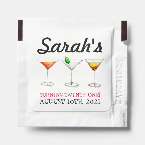 21st Birthday Party Cocktails Martini Manhattan Hand Sanitizer Packet