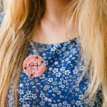 21st birthday party coral gold dahlia flowers button<br><div class="desc">A trendy button for a 21st birthday party. With a faux gold hexagon geometrical shaped frame. Decorated with watercolored dahlia flowers in pink, cream and coral. Living coral with polka dots as background. Templates for a name, age 21 and a date. Date of birth or date of the party. Burgundy...</div>