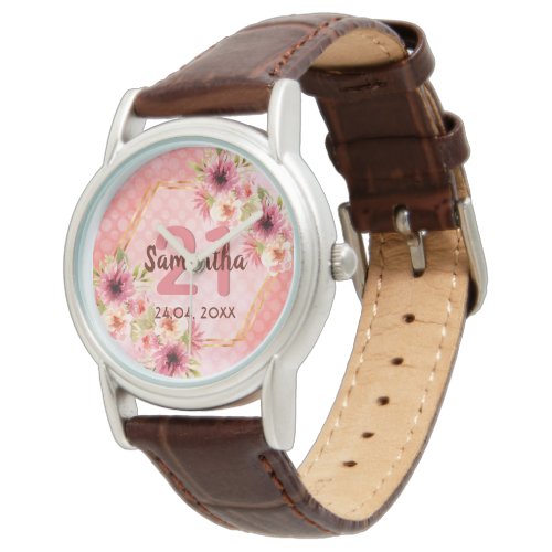 21st birthday party coral gold dahlia flowers watch