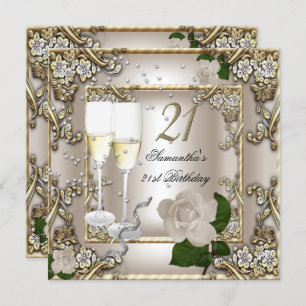 21st Birthday Party Cream Gold Rose Silver Invitation