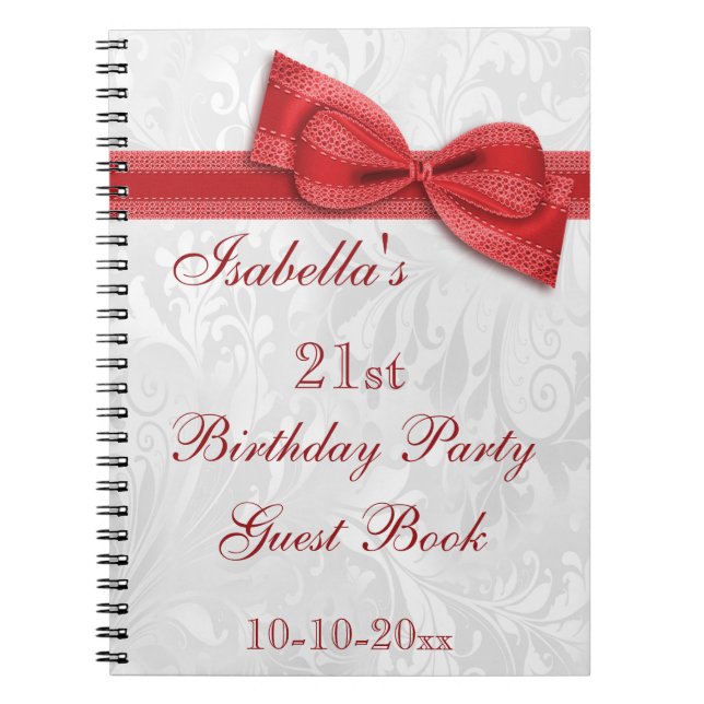 21st Birthday Party Damask and Bow Notebook (Front)