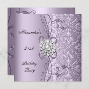 21st Birthday Party Damask Lilac Jewel Image Invitation