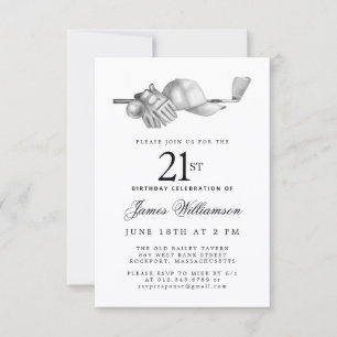 21st Birthday Party Elegant Black White Golf Invitation