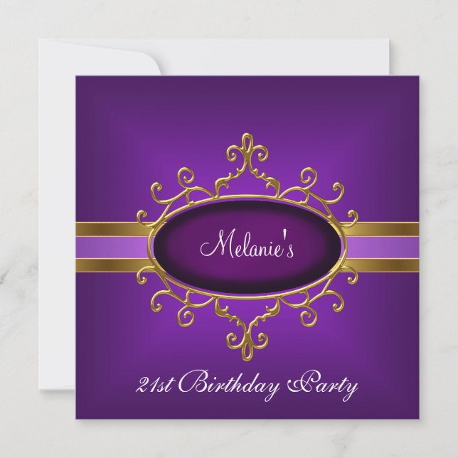 21st Birthday Party Elegant Purple Gold Invitation (Front)