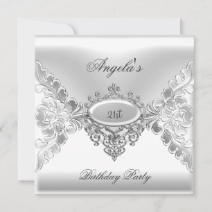 21st Birthday Party Elegant Silver White Jewel Invitation