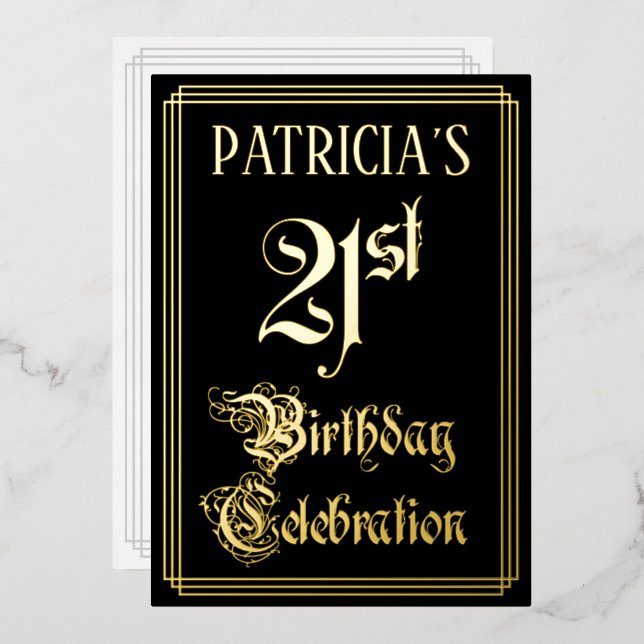 21st Birthday Party — Fancy Script & Custom Name Foil Invitation (Front/Back)