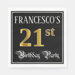 21st Birthday Party — Fancy Script, Faux Gold Look Napkins