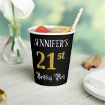 [ Thumbnail: 21st Birthday Party — Fancy Script, Faux Gold Look Paper Cups ]