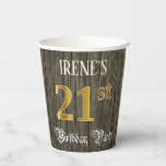 [ Thumbnail: 21st Birthday Party — Faux Gold & Faux Wood Looks Paper Cups ]
