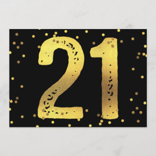 21st Birthday Party Faux Gold Foil Confetti Black Invitation
