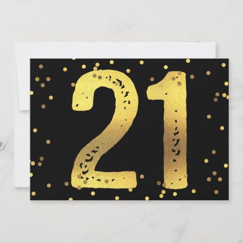 21st Birthday Party Faux Gold Foil Confetti Black Invitation