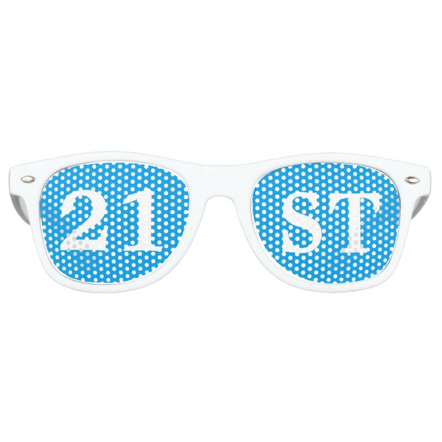 21st Birthday Party Favor Cool Blue White Retro Sunglasses (Front)
