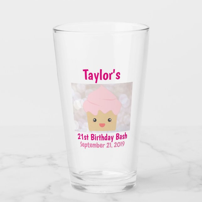 21st Birthday Party Favor Cute Pink Cupcake Glass (Front)