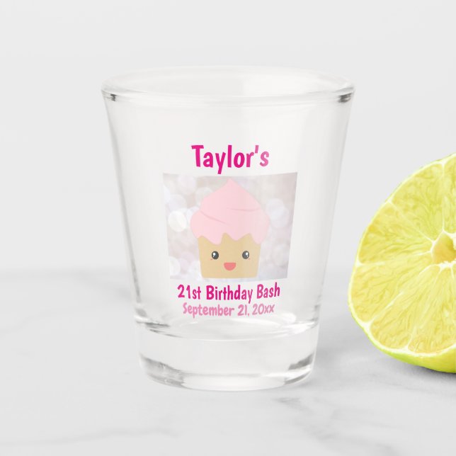 21st Birthday Party Favor Cute Pink Cupcake Shot Glass (Front)
